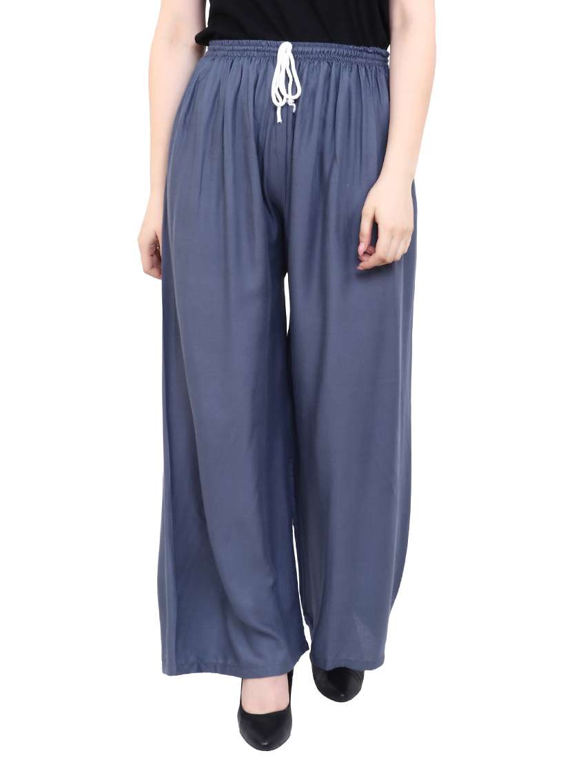 grey solid straight fit relaxed palazzo