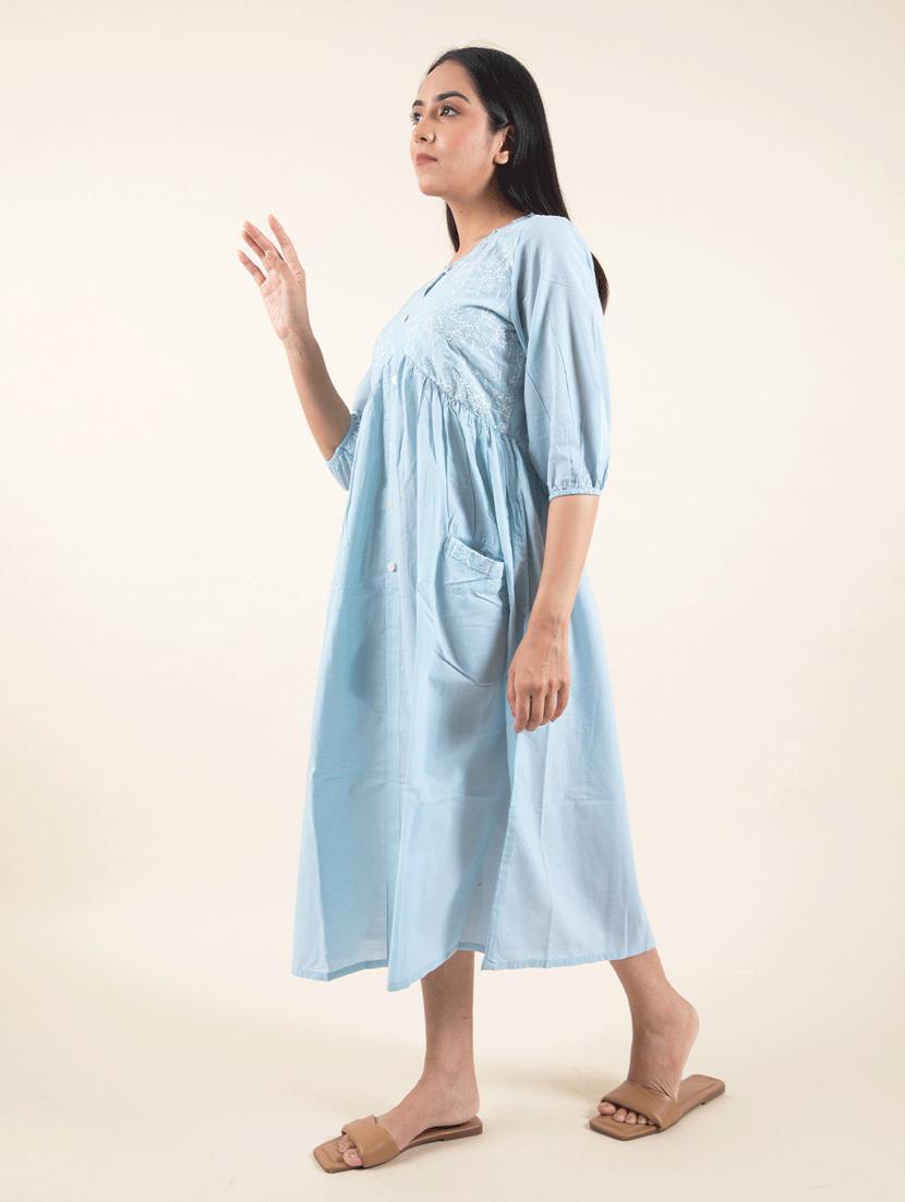 blue solids a-line ethnic dress - 20150598 - Standard Image - 4