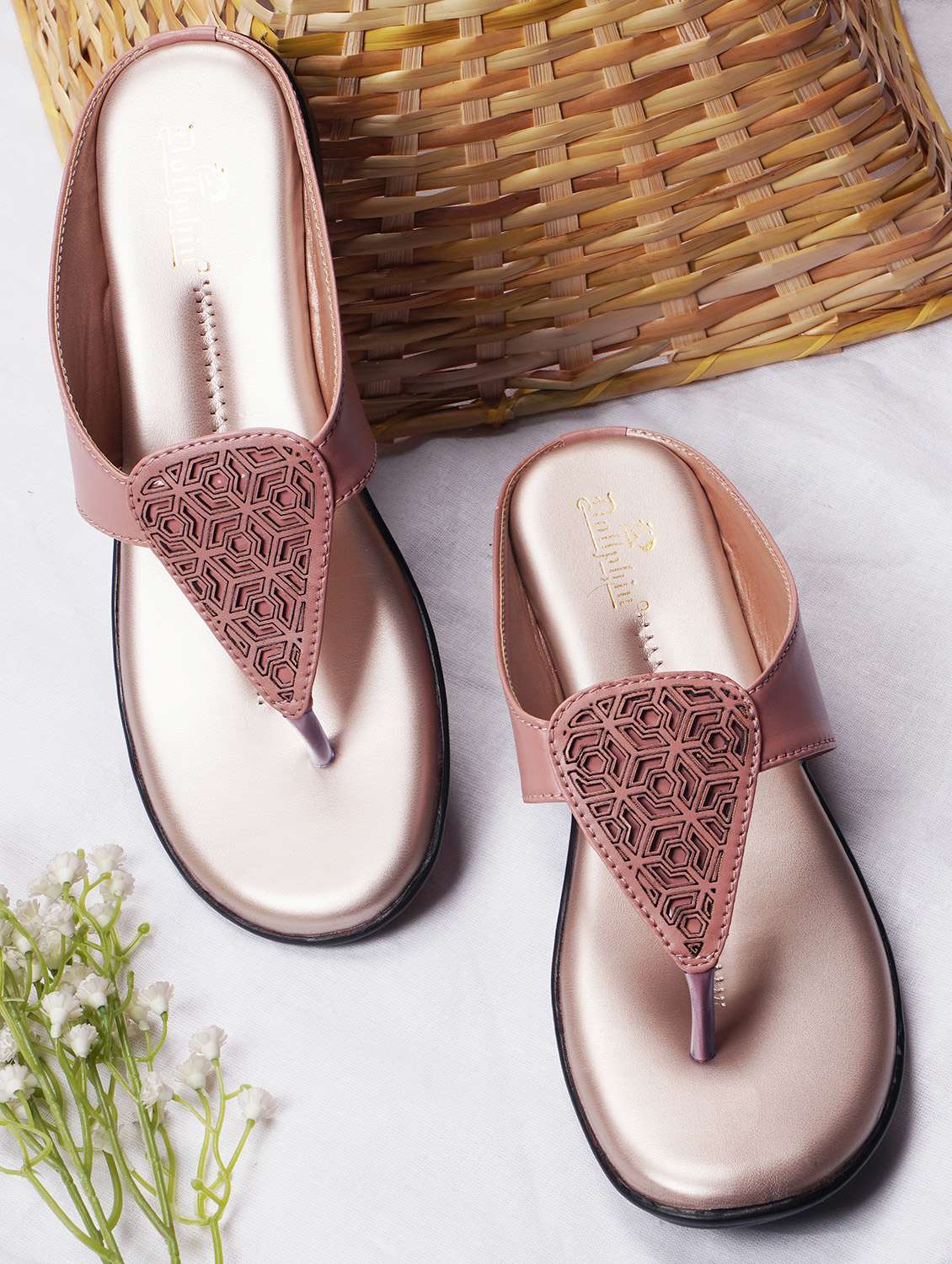 peach fabric slip on sandals