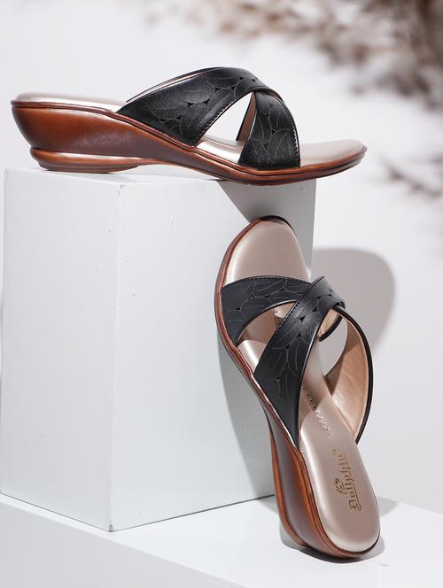 black fabric slip on sandals - 20151186 -  Standard Image - 0