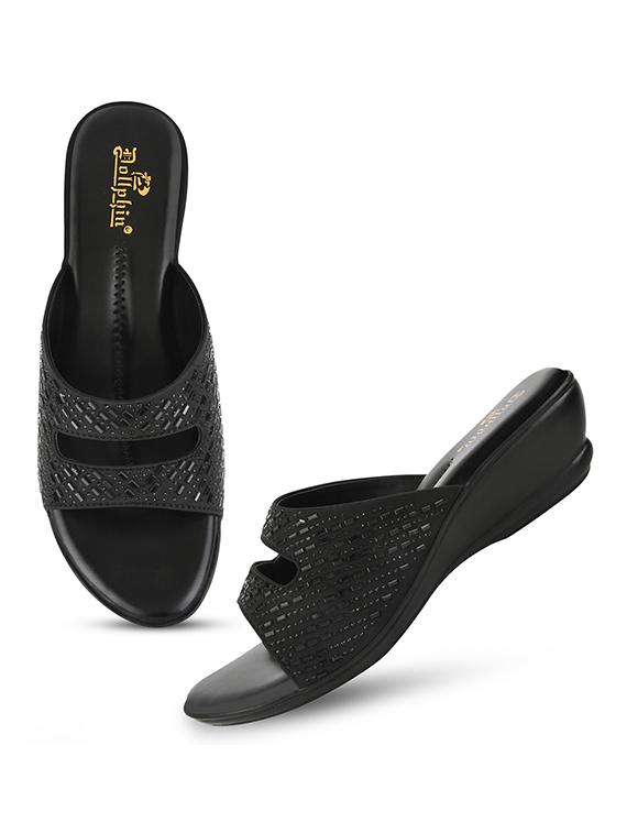 black fabric slip on sandals - 20151191 - Standard Image - 4
