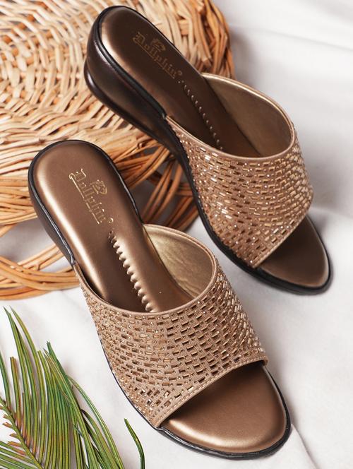 copper pu slip on sandals - 20151195 -  Standard Image - 0