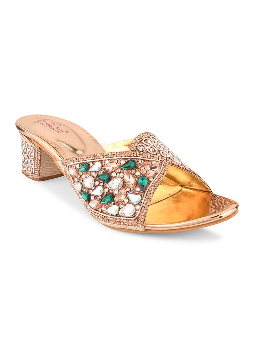 gold pu slip on sandals - 20151204 -  Standard Image - 1