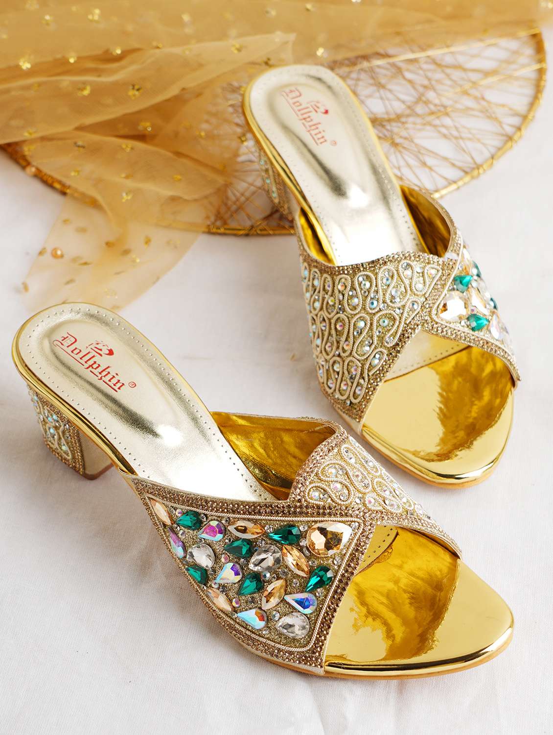 golden slip on sandal