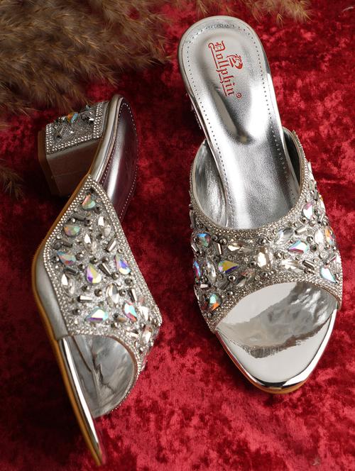 silver pu slip on sandals - 20151207 -  Standard Image - 0