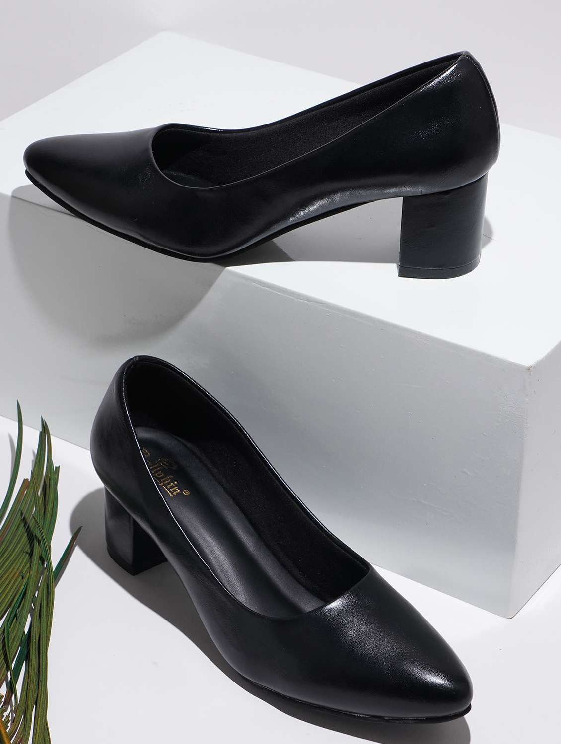 black patent leather slip on pumps