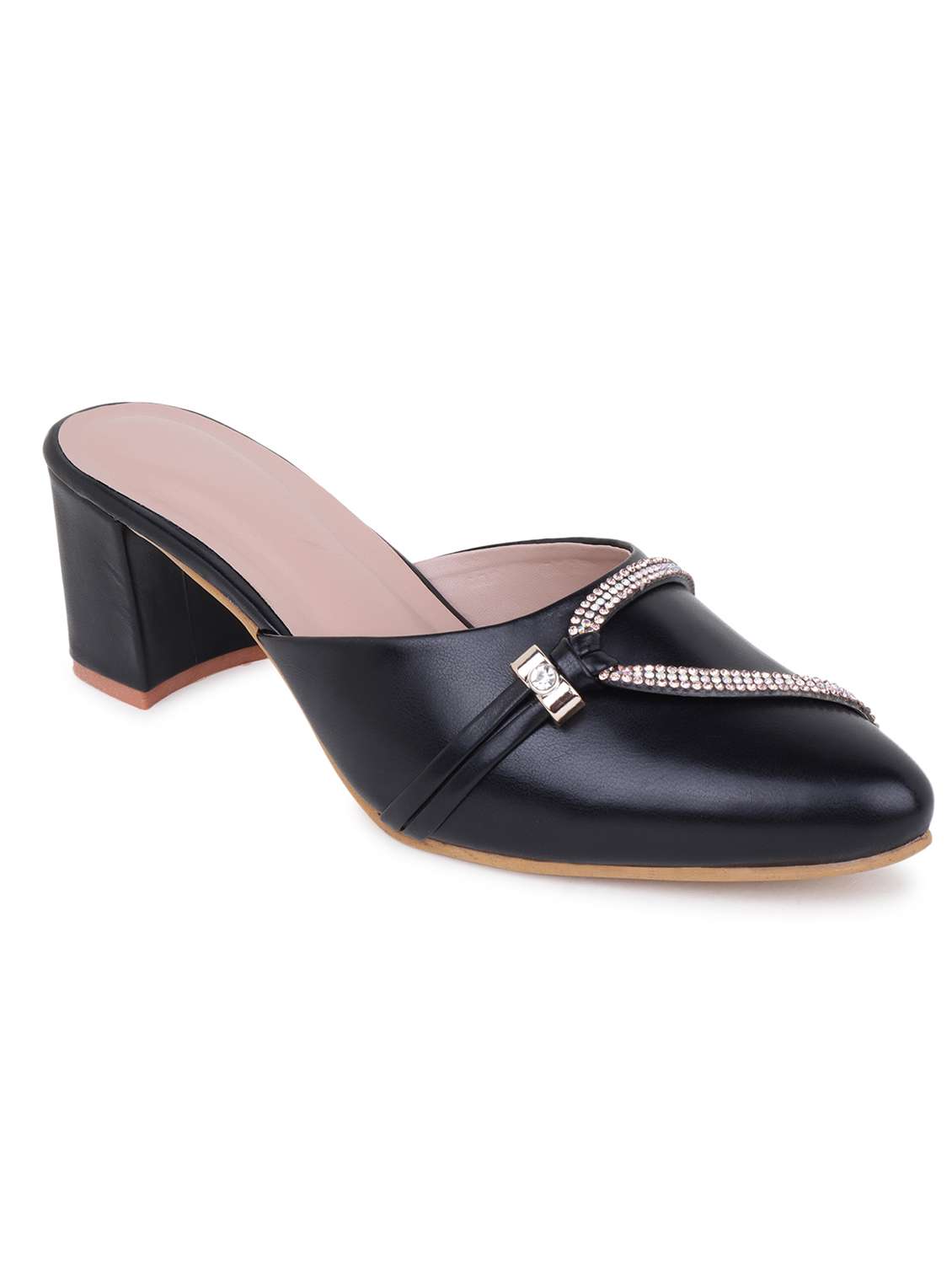 black solid mules block heel sandal - 20151663 -  Standard Image - 4