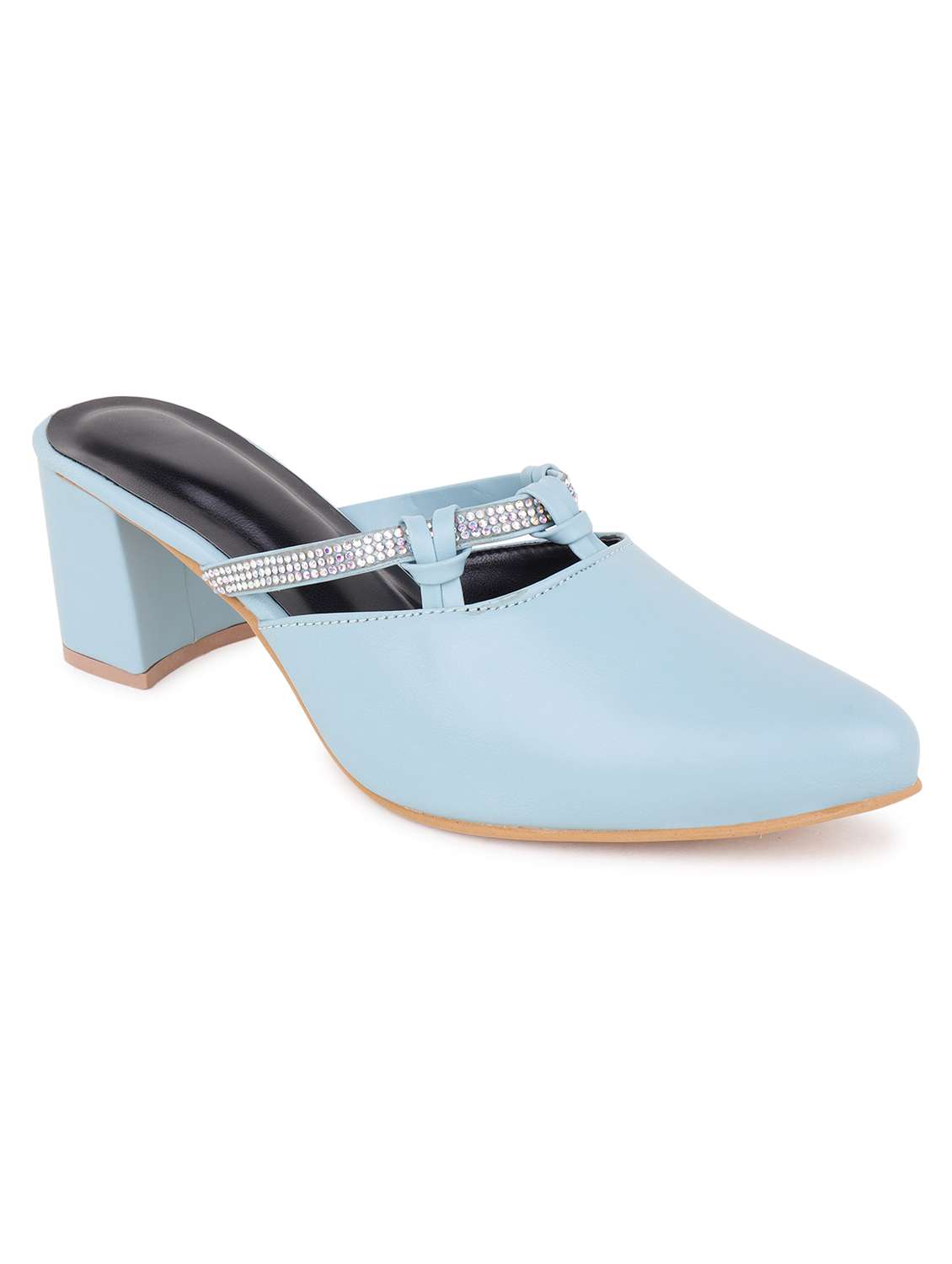 blue solid mules block heel sandal - 20151667 -  Standard Image - 4