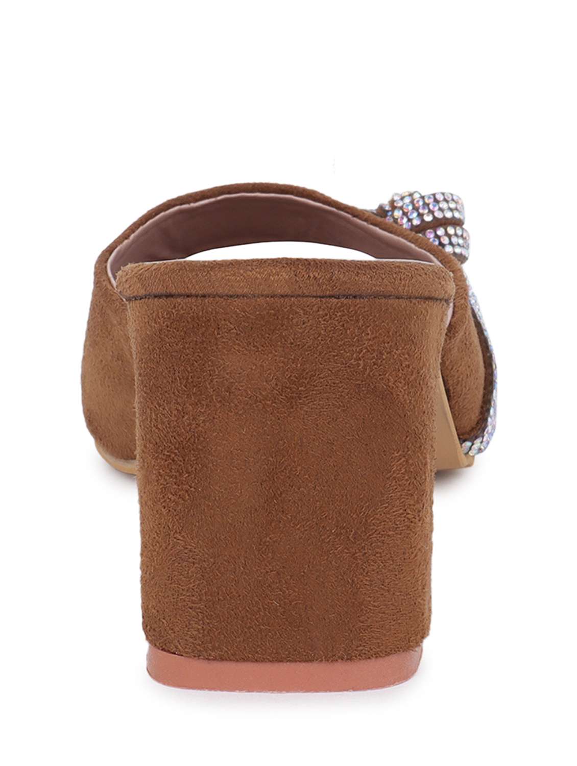 brown embellished solid mules block heel sandal - 20151669 -  Standard Image - 4