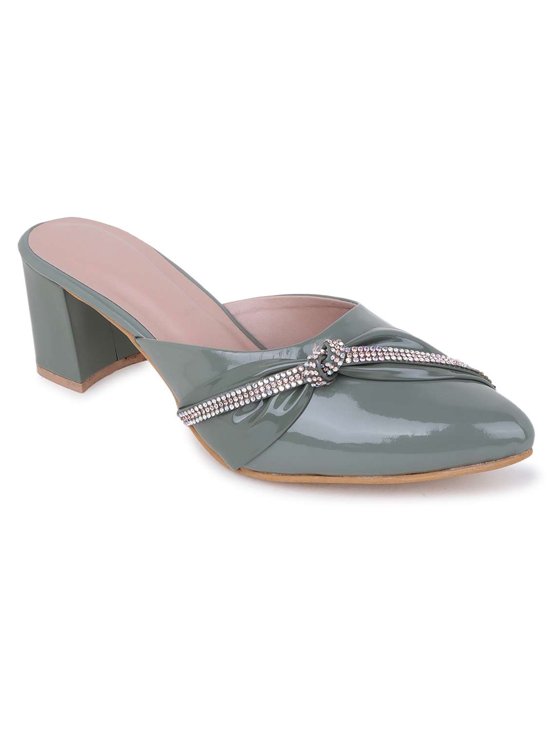 green solid mules block heel sandal - 20151673 -  Standard Image - 4