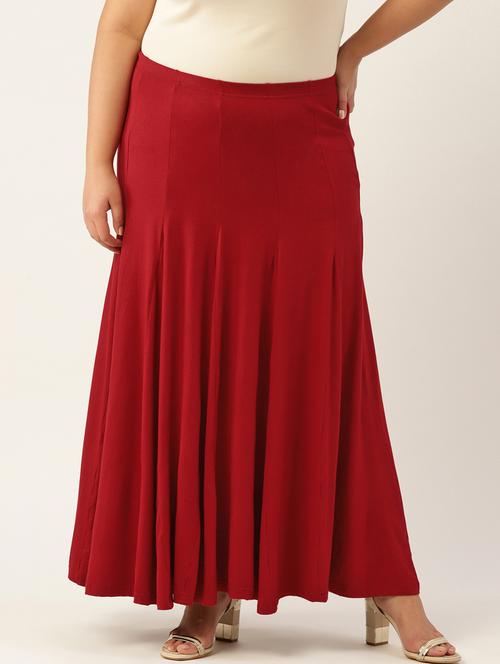 maroon viscose flared skirts - 20152421 -  Standard Image - 0