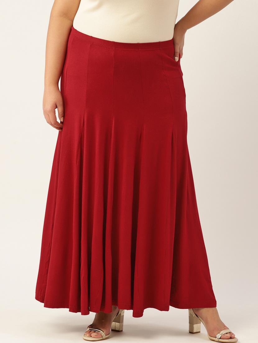 maroon viscose flared skirts - 20152421 -  Zoom Image - 0