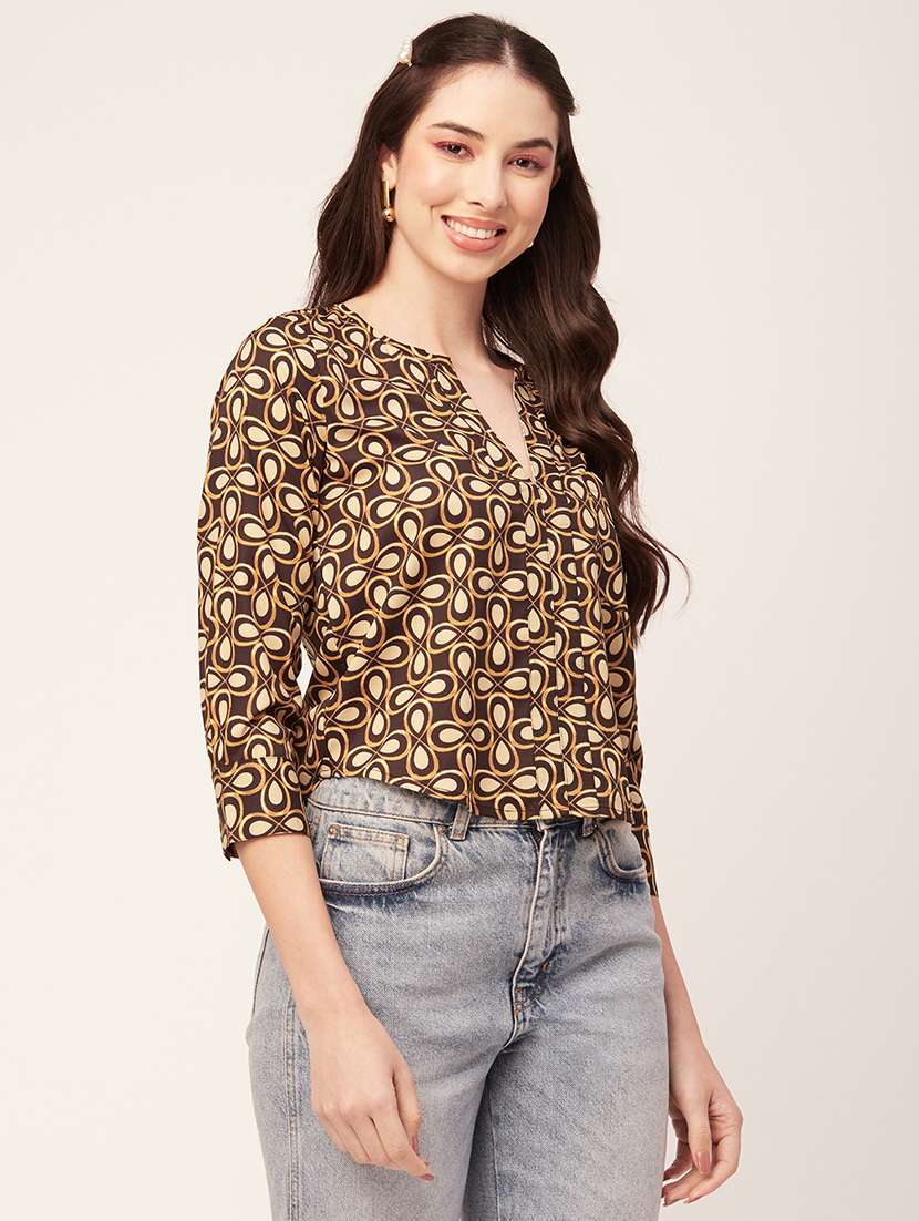 women's crop notch neck top - 20152436 -  Standard Image - 1