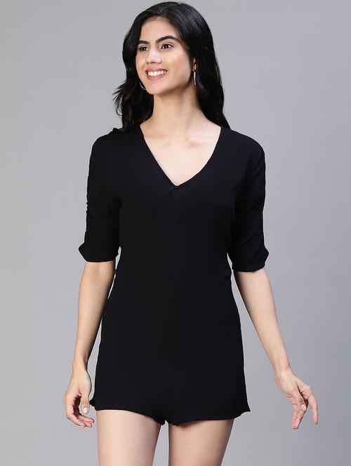 black solid short sleeves romper - 20152470 - Standard Image - 0