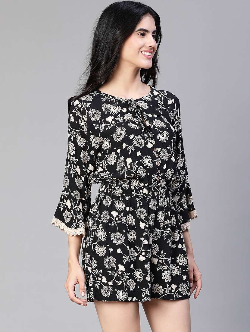 black floral print bell sleeves romper - 20152473 -  Standard Image - 1