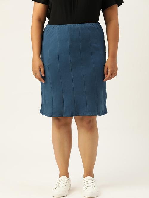 blue cotton blend straight skirts - 20152483 - Standard Image - 0