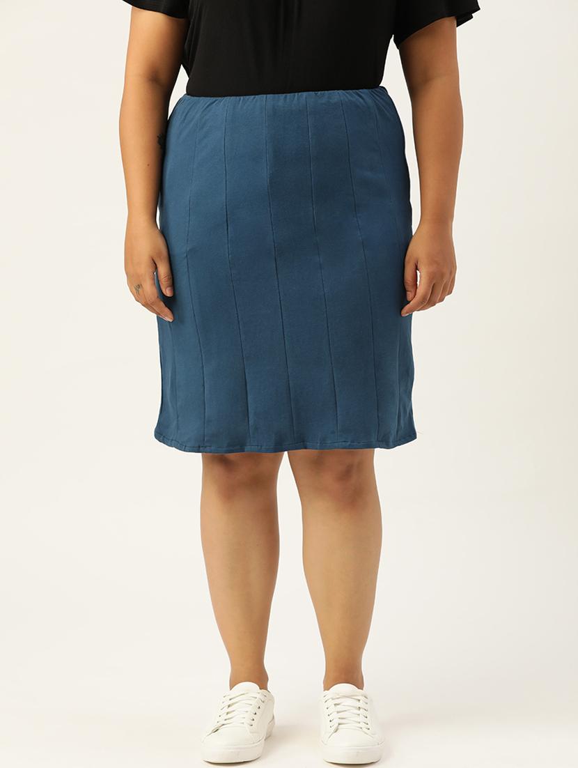 blue cotton blend straight skirts - 20152483 - Zoom Image - 0