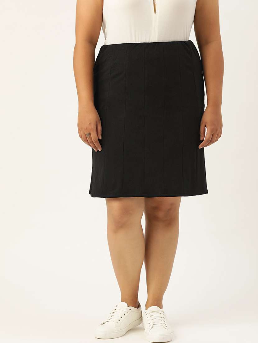 black cotton blend straight skirts - 20152486 -  Zoom Image - 0