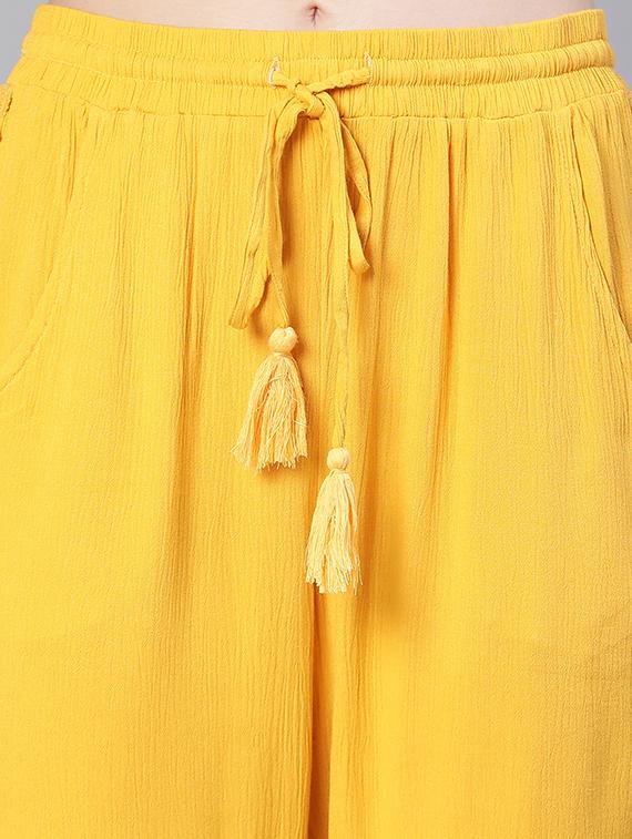 yellow solid flat front lace detailed trouser - 20152488 - Standard Image - 4