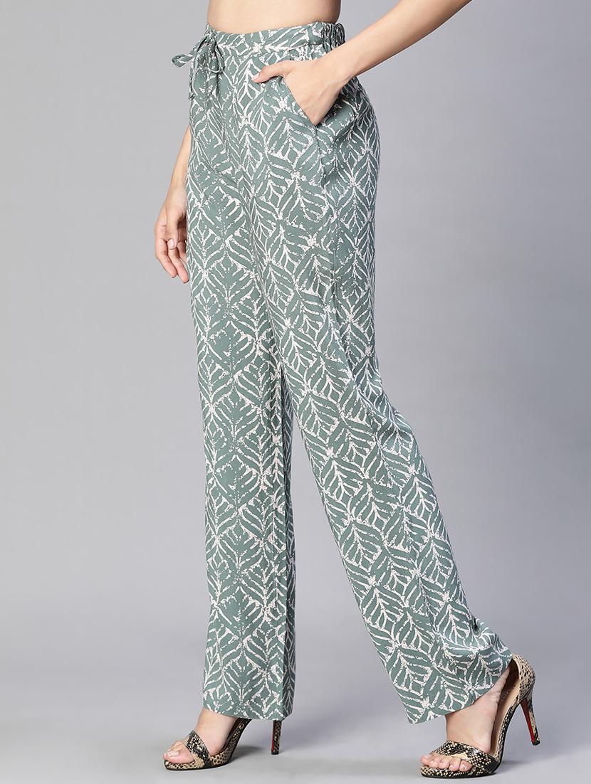 green printed flat front trouser - 20152498 - Standard Image - 1