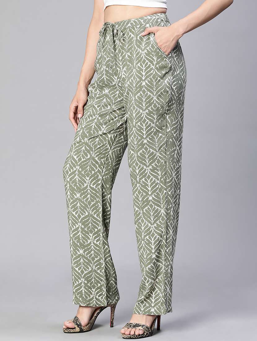 green printed flat front trouser - 20152501 - Standard Image - 1