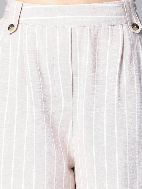 beige striped printed flat front trouser - 20152502 - Standard Image - 4