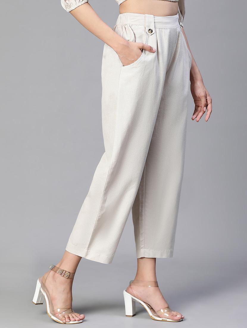 women solid pleated trouser  - 20152504 -  Standard Image - 1