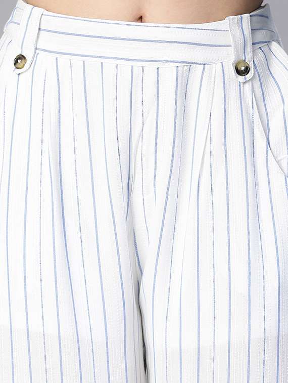 white striped printed flat front trouser - 20152506 -  Standard Image - 4