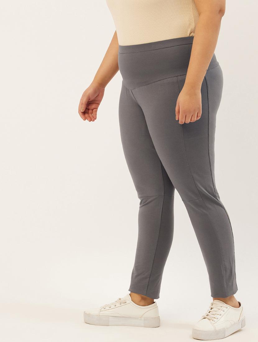 plus size grey solid slim fit trouser - 20152523 -  Standard Image - 1
