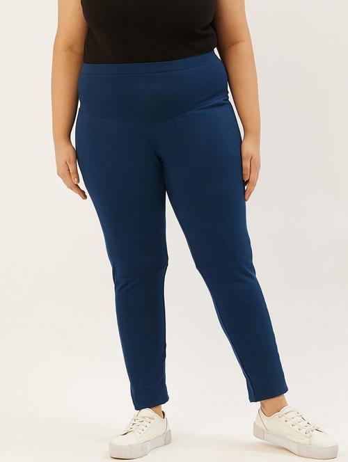 plus size blue solid slim fit trouser - 20152525 - Standard Image - 0