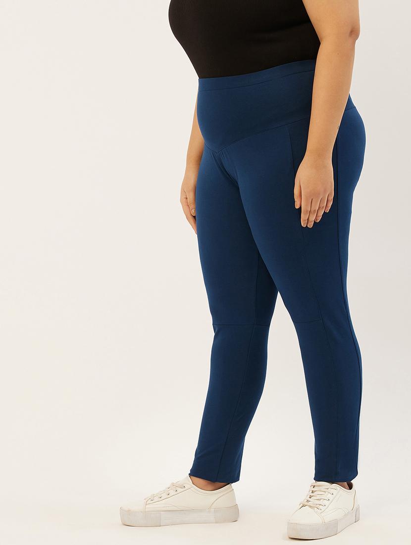 plus size blue solid slim fit trouser - 20152525 - Standard Image - 1