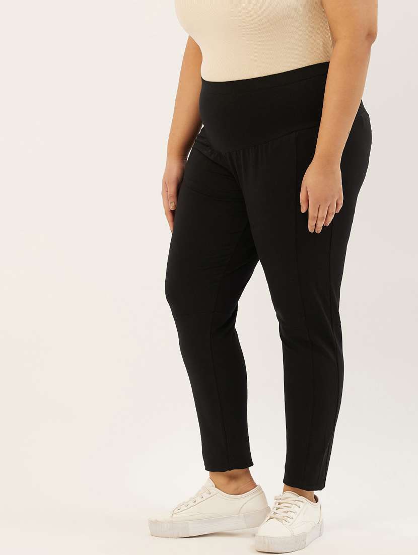 plus size black solid slim fit trouser - 20152526 -  Standard Image - 1