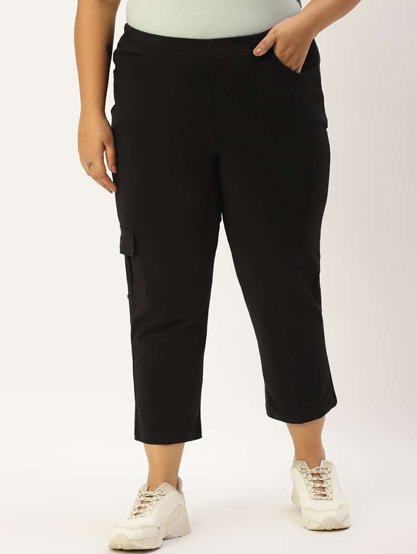 women solid flat front plus trouser - 20152845 - Zoom Image - 0