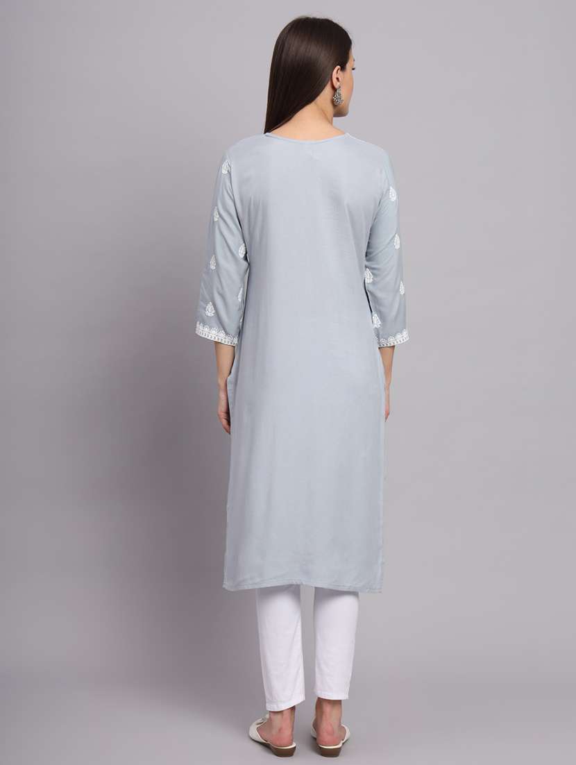 round neck embroidered straight kurta - 20152872 -  Standard Image - 4