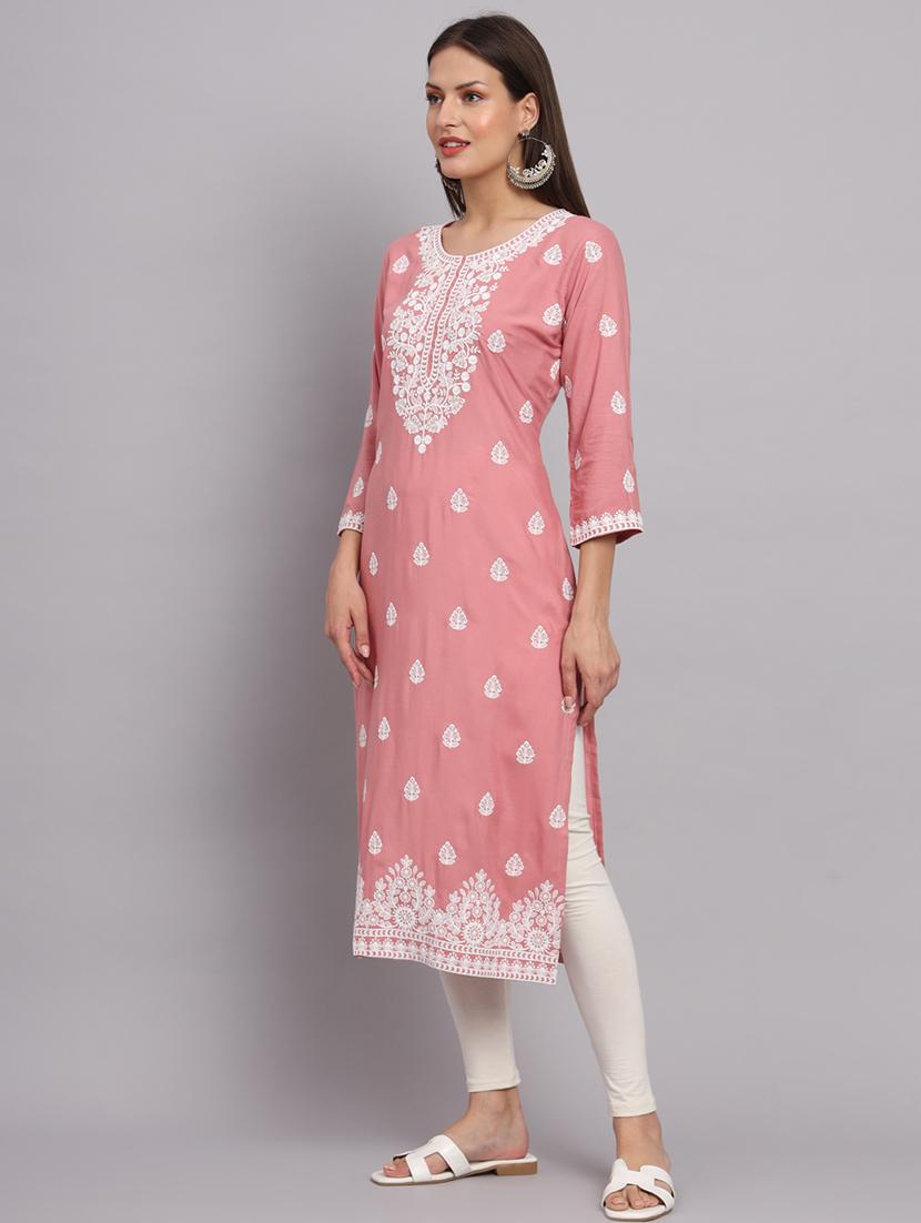 round neck embroidered straight kurta - 20152873 -  Standard Image - 1