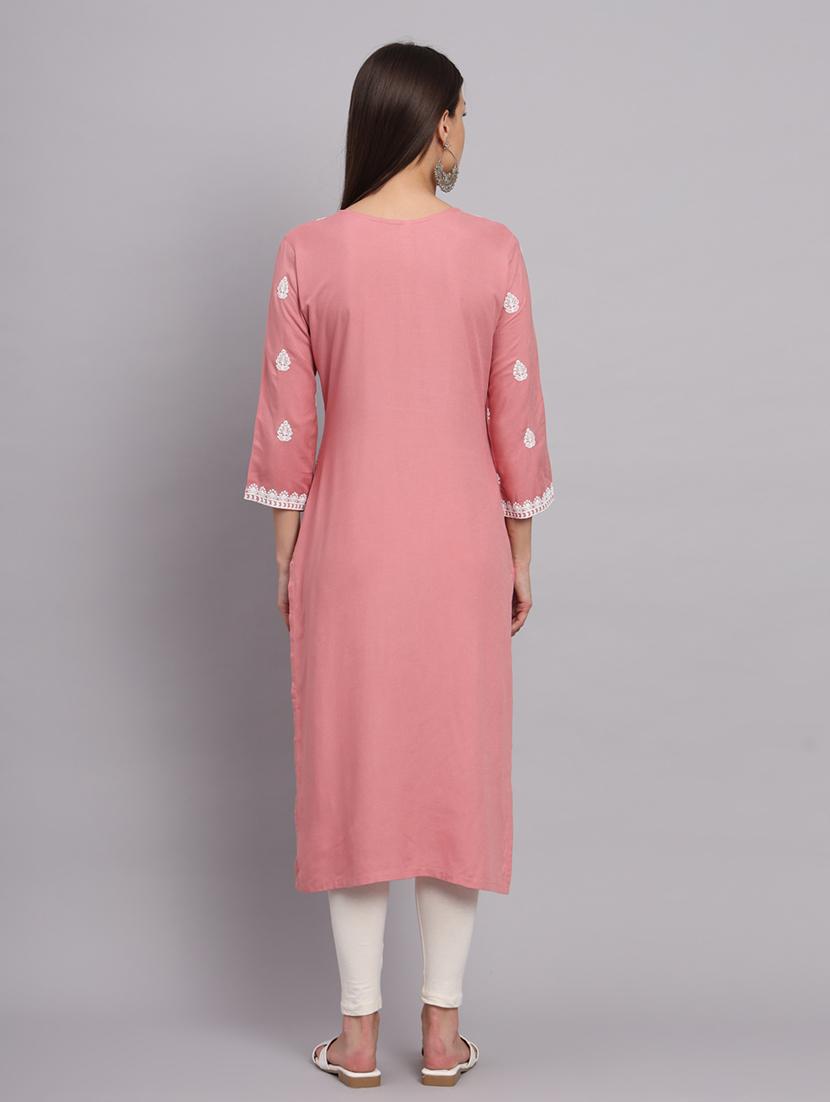 round neck embroidered straight kurta - 20152873 - Standard Image - 4