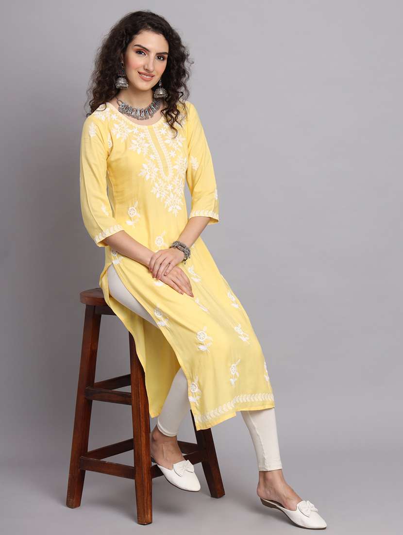 round neck embroidered straight kurta - 20152881 -  Standard Image - 1