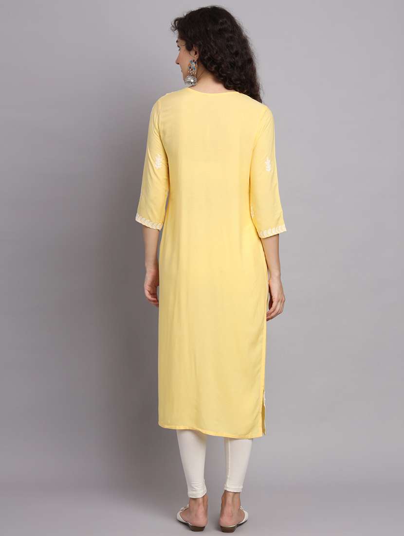 round neck embroidered straight kurta - 20152881 -  Standard Image - 4