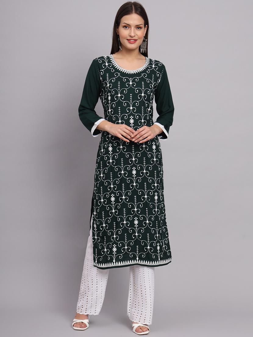 round neck embroidered straight kurta - 20152886 - Standard Image - 1