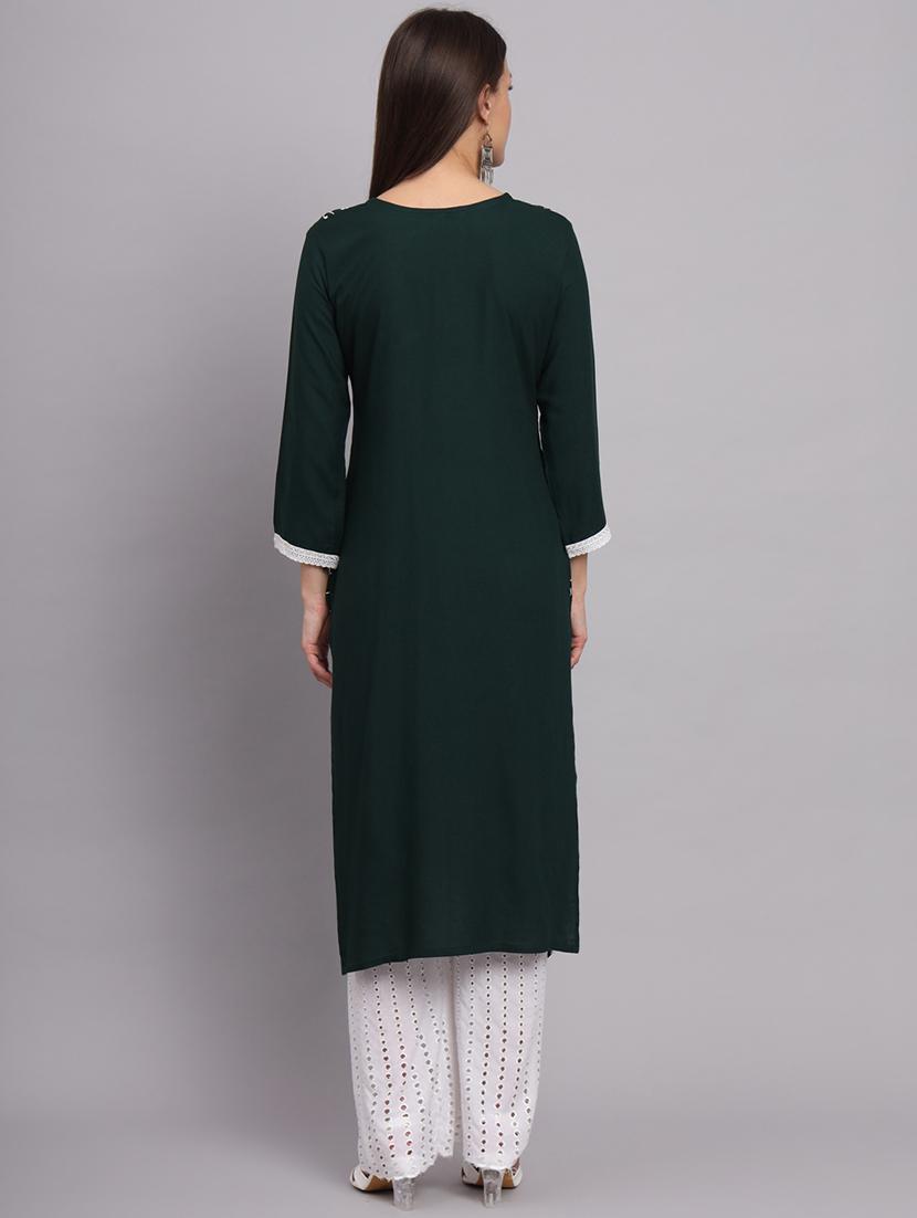 round neck embroidered straight kurta - 20152886 - Standard Image - 4