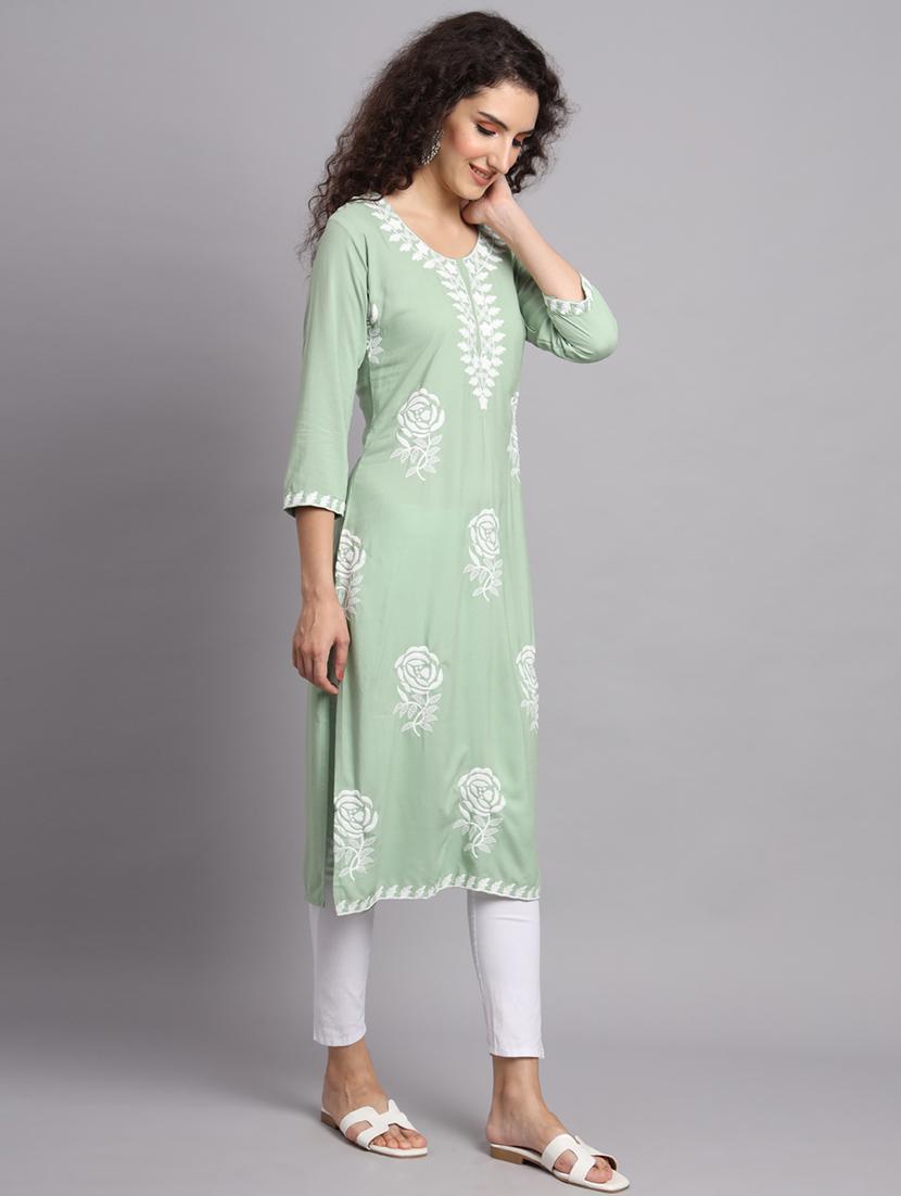 round neck embroidered straight kurta - 20152889 - Standard Image - 1