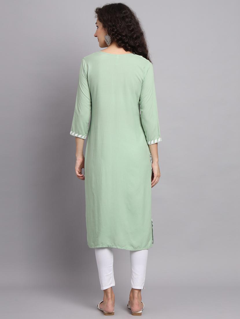 round neck embroidered straight kurta - 20152889 - Standard Image - 4