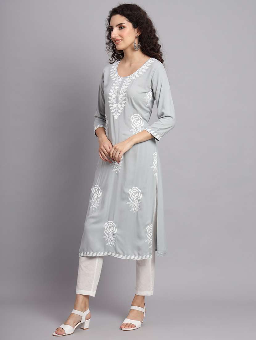 round neck embroidered straight kurta - 20152891 -  Standard Image - 1