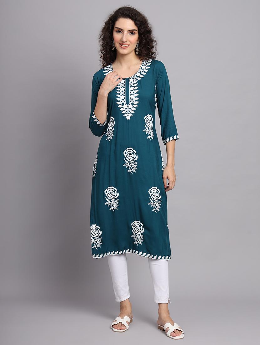 round neck embroidered straight kurta - 20152893 - Standard Image - 1