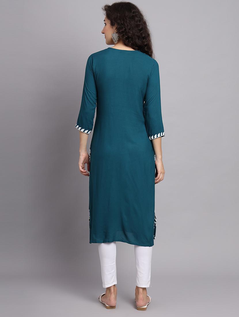 round neck embroidered straight kurta - 20152893 - Standard Image - 4