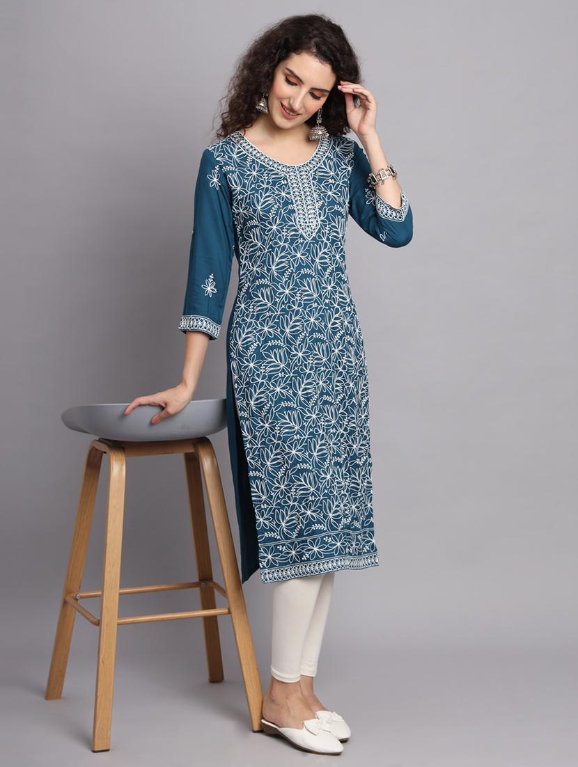 round neck embroidered straight kurta - 20152894 - Standard Image - 1