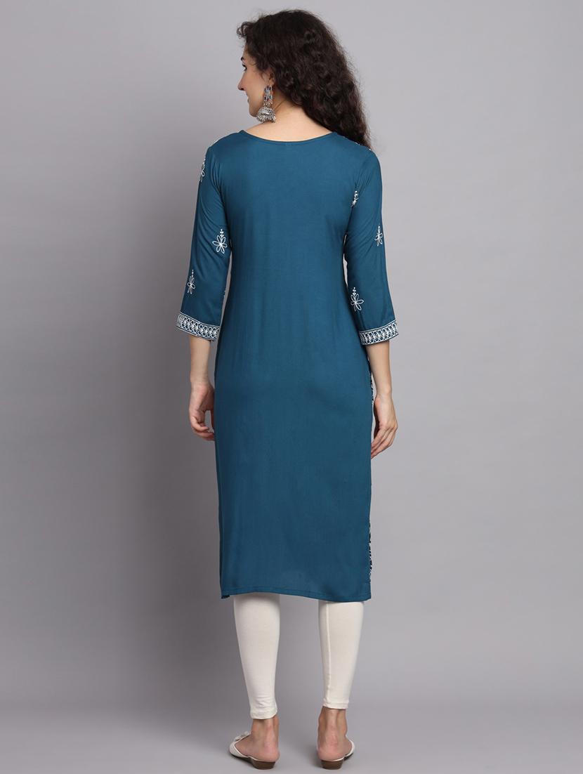 round neck embroidered straight kurta - 20152894 - Standard Image - 4