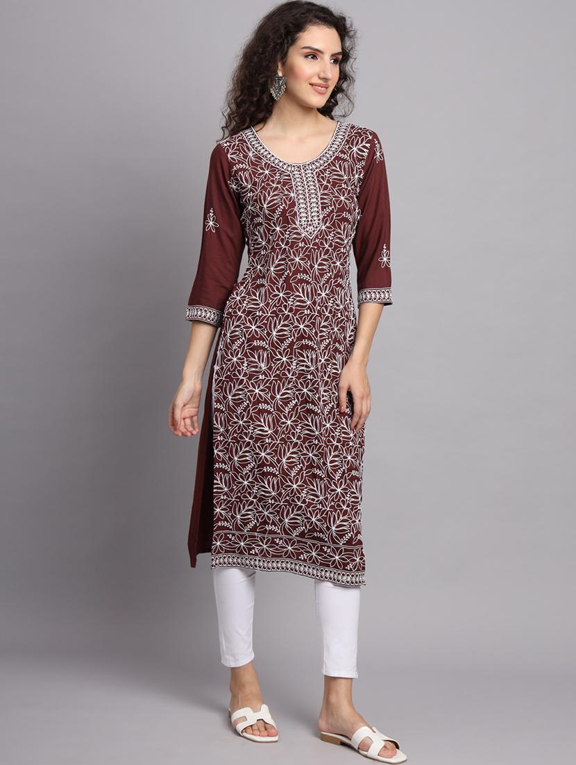 round neck embroidered straight kurta - 20152897 - Standard Image - 1
