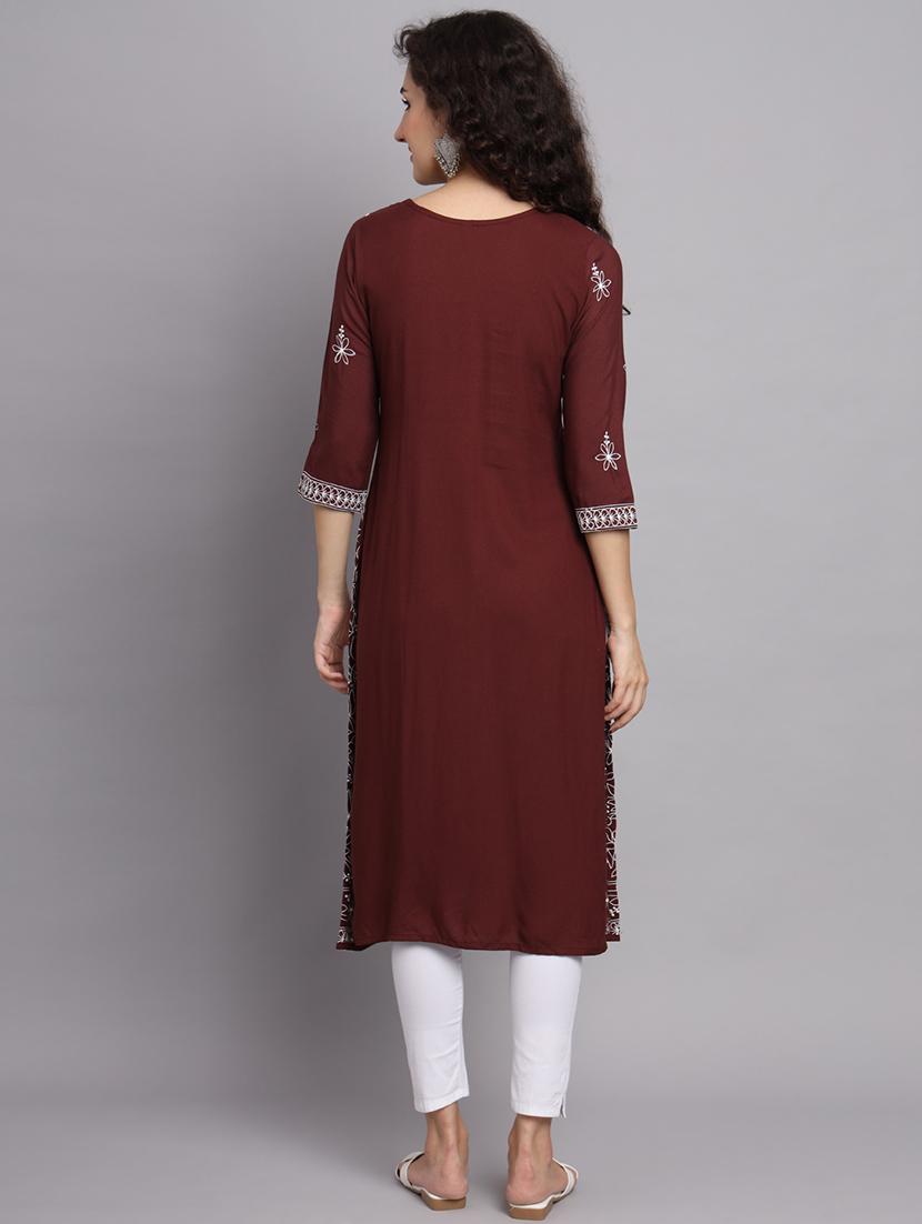 round neck embroidered straight kurta - 20152897 - Standard Image - 4