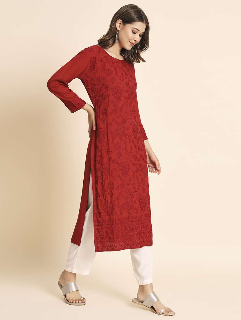 women round neck tonal embroidered straight kurta - 20152902 -  Standard Image - 1